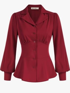 Grace Karin Shirt Top Blouse Tailored & Feminine Deep Red. Like New Size M (6-8)